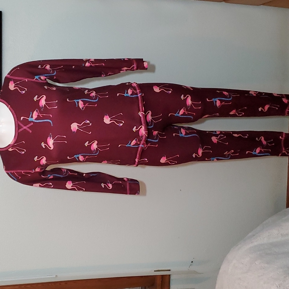 JUSTICE SLEEP 2-Piece Maroon w/Pink Flamingos. Flame Resistant. NWOT. Sz 14